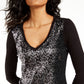 Thalia Sodi Women's Sequined Animal Print Top Black Size Small
