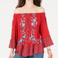 Style & Co Women's Printed Off the Shoulder Top Red Size PP