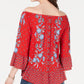 Style & Co Women's Printed Off the Shoulder Top Red Size PP