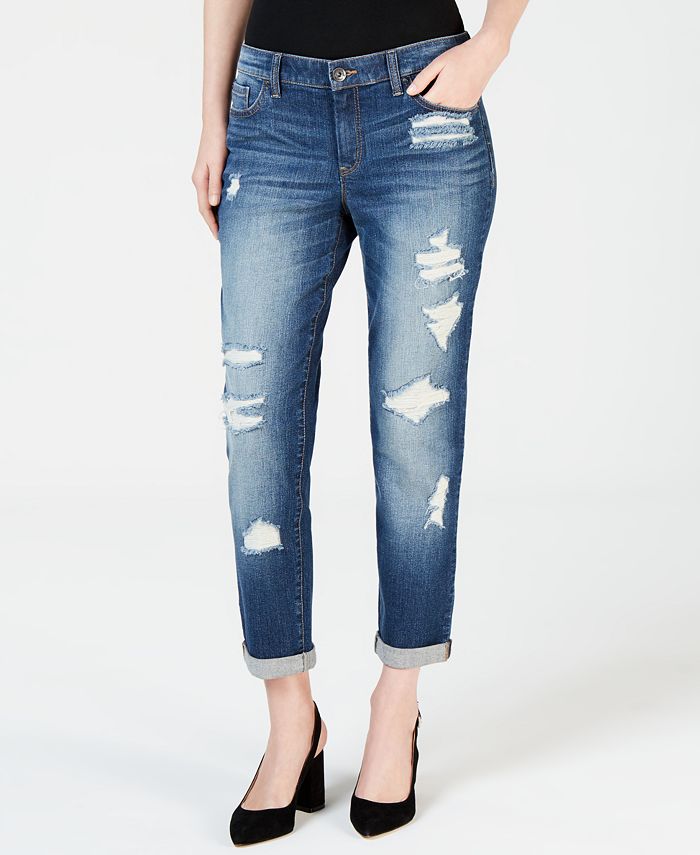 INC Iternational Concepts Women's Distressed Boyfriend Jeans Blue Size 4