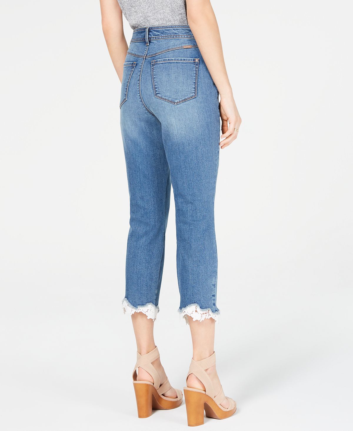 INC International Concepts Women's High Rise Lace Trim Skinny Cropped Jeans Blue Size 14