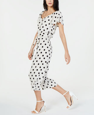 Monteau Women's Polka Dot Flutter Sleeve Jumpsuit White Size Petite XL