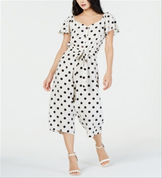 Monteau Women's Polka Dot Flutter Sleeve Jumpsuit White Size Petite XL