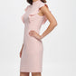 DKNY Women's Solid Cap Sleeve Keyhole Above the Knee Fit Flare Evening Dress Pink Size 16
