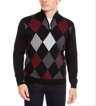 Club Room Men's Pima Argyle Quarter-Zip Sweater Black Size XXX-Large
