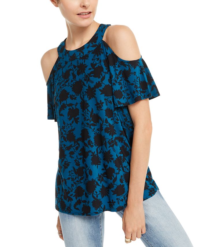INC Iternational Concepts Women's Cold Shoulder Printed Top Blue size Petite XL