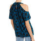 INC Iternational Concepts Women's Cold Shoulder Printed Top Blue size Petite XL