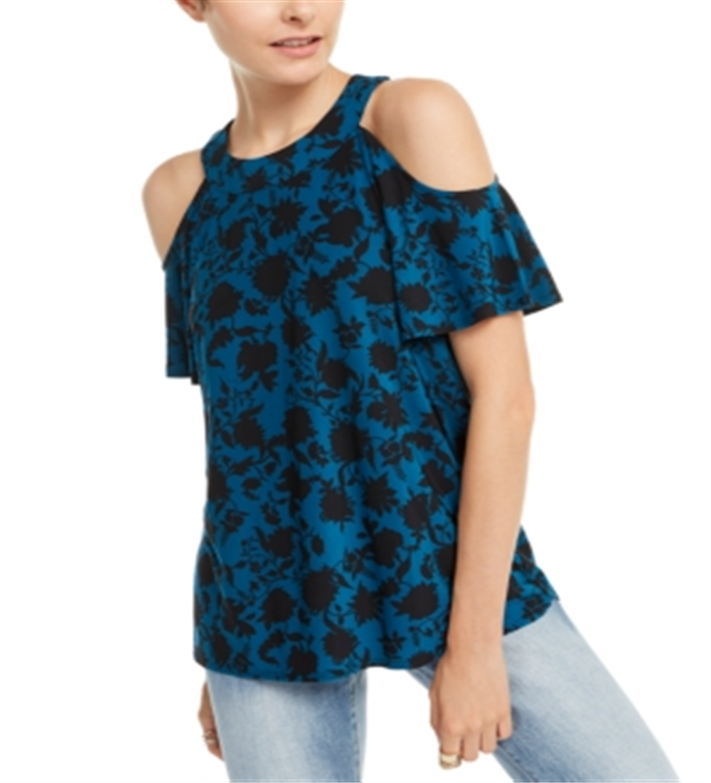 INC Iternational Concepts Women's Cold Shoulder Printed Top Blue size Petite XL