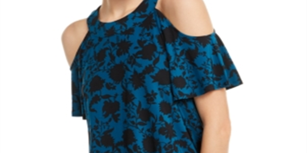 INC Iternational Concepts Women's Cold Shoulder Printed Top Blue size Petite XL