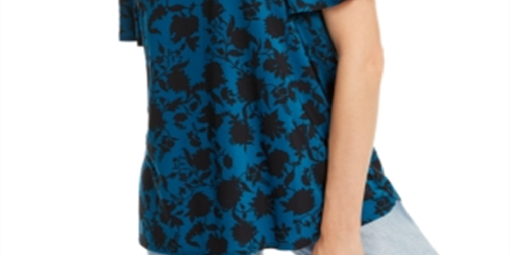 INC Iternational Concepts Women's Cold Shoulder Printed Top Blue size Petite XL
