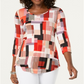 JM Collection Women's Printed 3/4 Sleeve Top Orange Size Petite L