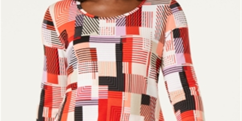 JM Collection Women's Printed 3/4 Sleeve Top Orange Size Petite L