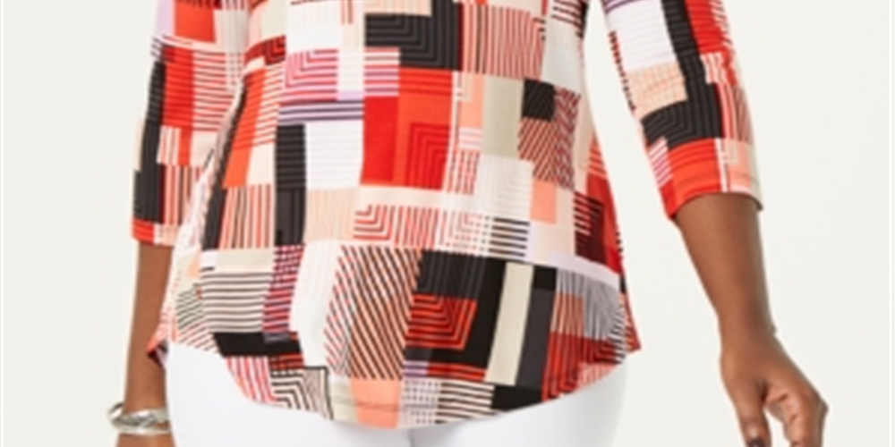 JM Collection Women's Printed 3/4 Sleeve Top Orange Size Petite L