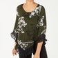 Alfani Women's Floral Print Lace Trim Top Green Size Petite L