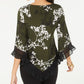 Alfani Women's Floral Print Lace Trim Top Green Size Petite L