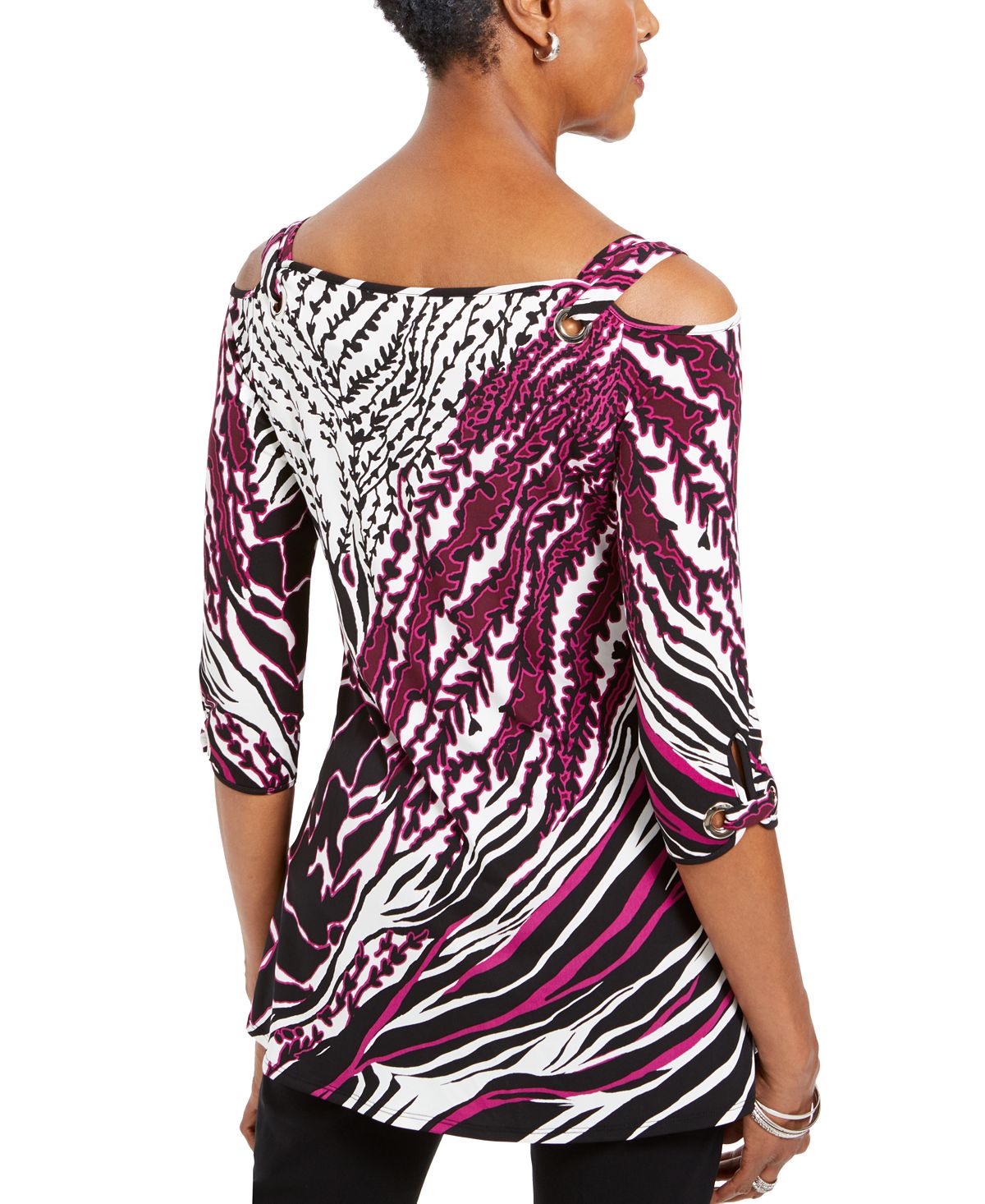 JM Collection Women's Cold Shoulder Grommet Tunic Purple Size X-Small