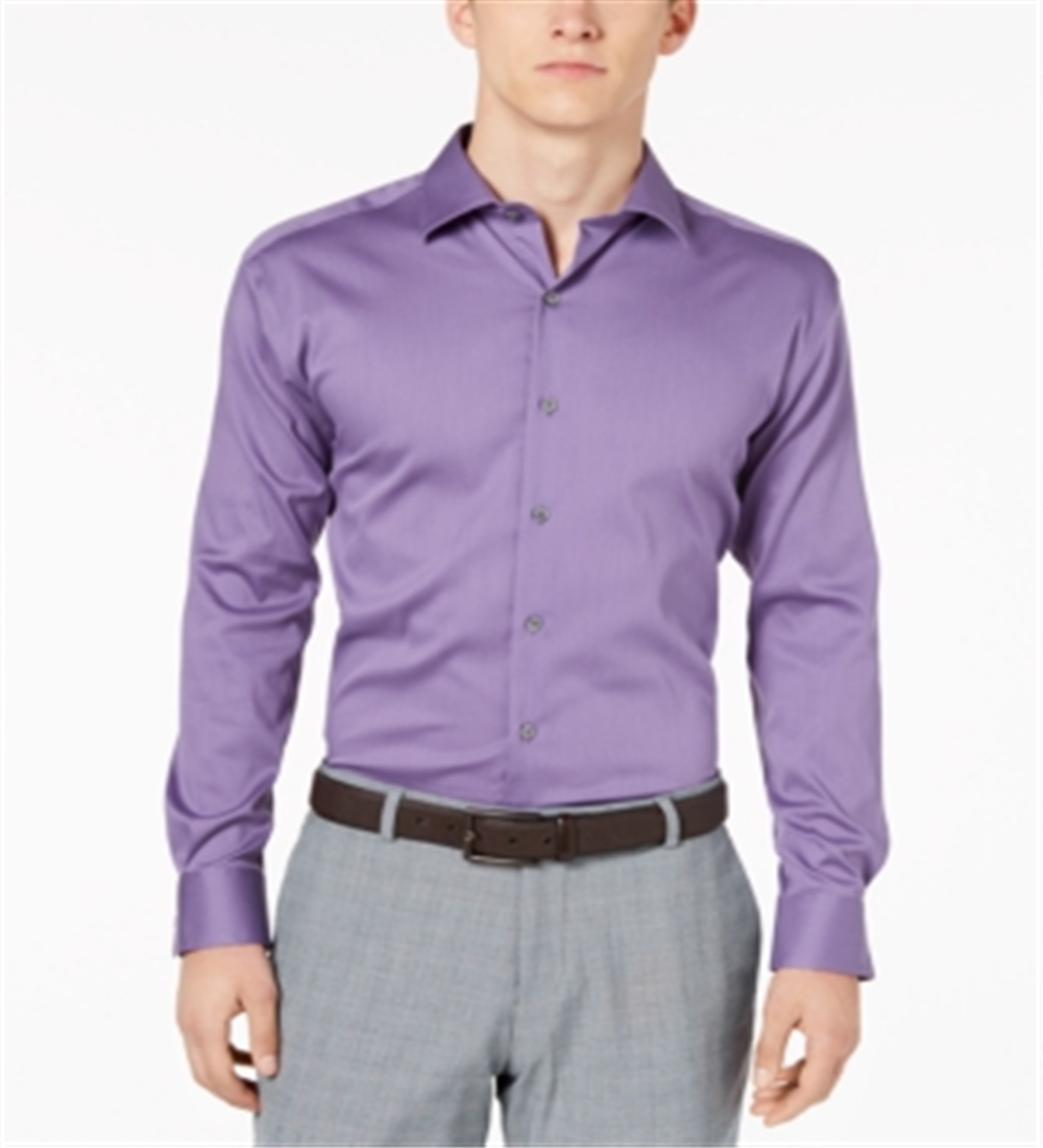 Alfani Men's Big & Tall Bedford Cord Dress Shirt Purple Size LT