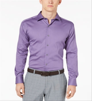 Alfani Men's Big & Tall Bedford Cord Dress Shirt Purple Size LT