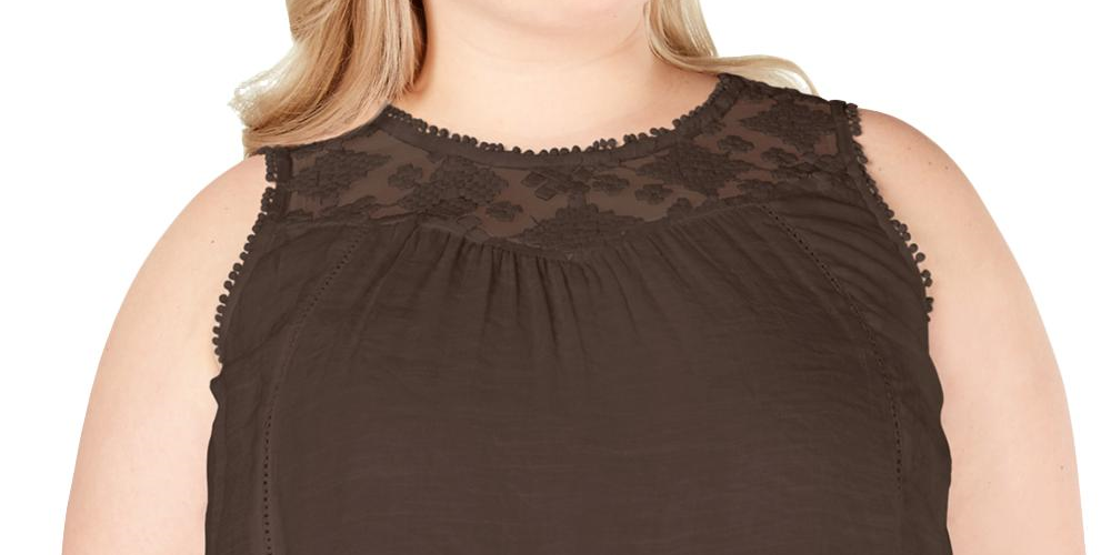 Style & Co Women's Lace Yoke Blouse Brown Size 0X
