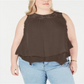 Style & Co Women's Lace Yoke Blouse Brown Size 0X