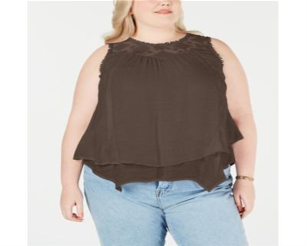 Style & Co Women's Lace Yoke Blouse Brown Size 0X