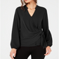 Alfani Women's Long Sleeve V Neck Top Black Size Medium