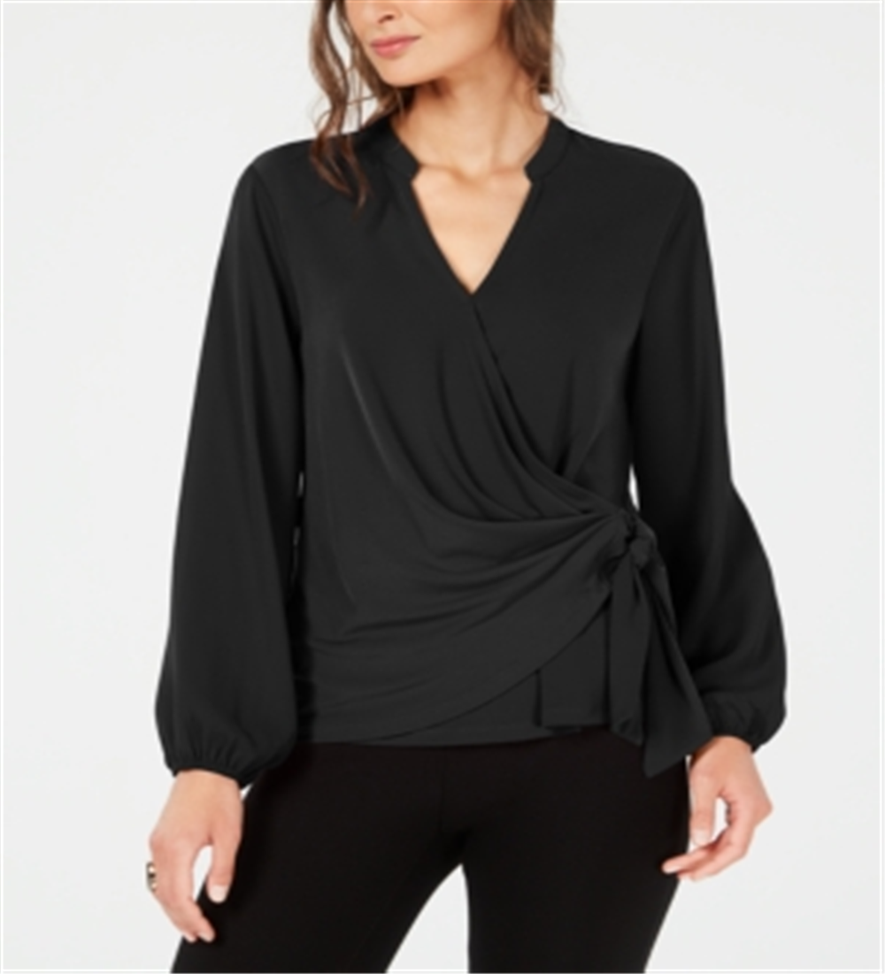 Alfani Women's Long Sleeve V Neck Top Black Size Medium