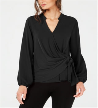 Alfani Women's Long Sleeve V Neck Top Black Size Medium