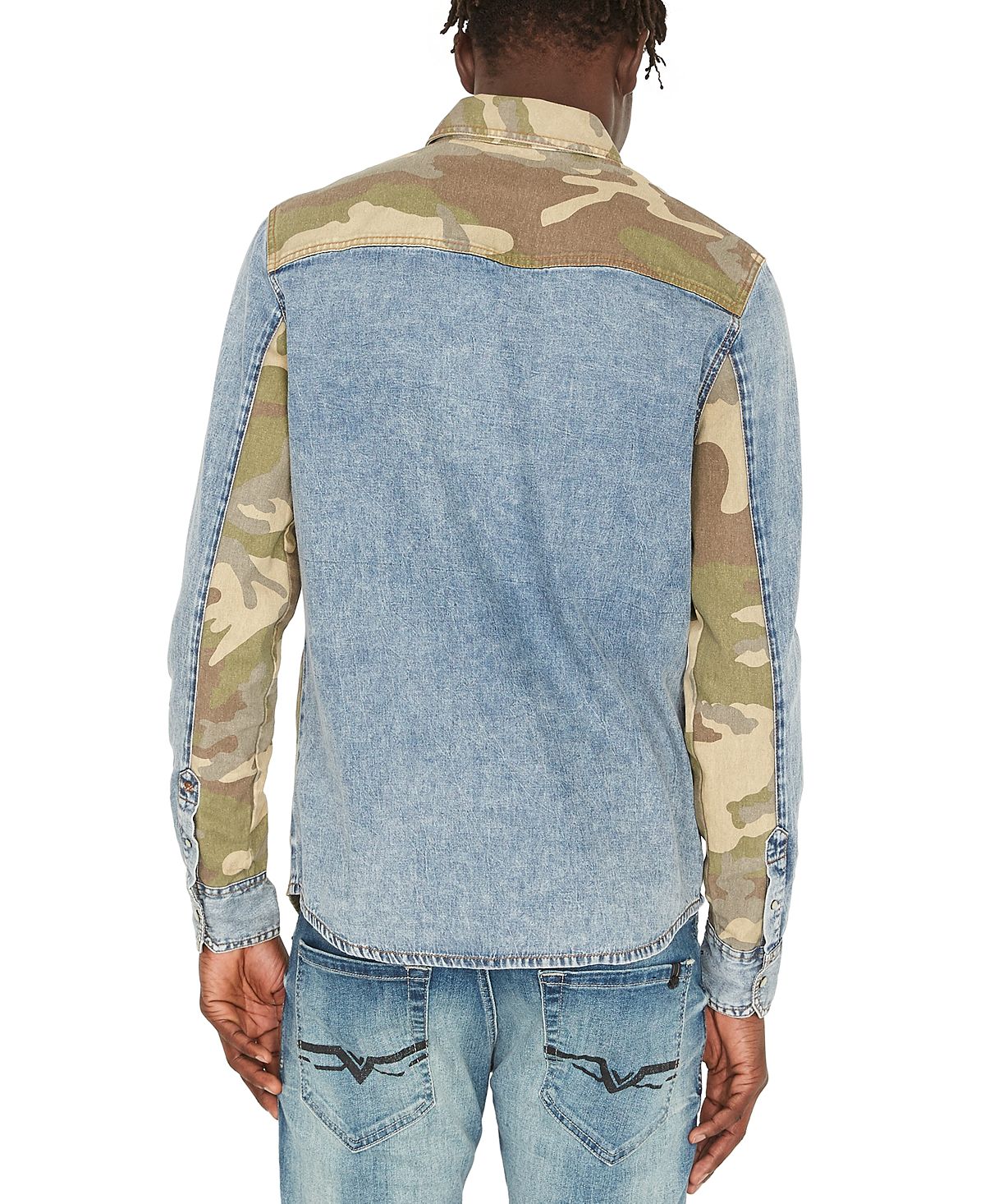 Buffalo David Bitton Men's Sarax Regular Fit Pieced Colorblocked Printed Shirt Blue Size Medium