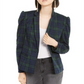 INC Iternational Concepts Women's Puff Sleeve Plaid Jacket Green  Size X-Small