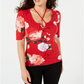 Guess Women's Floral Print Crisscross Top Red Size XS