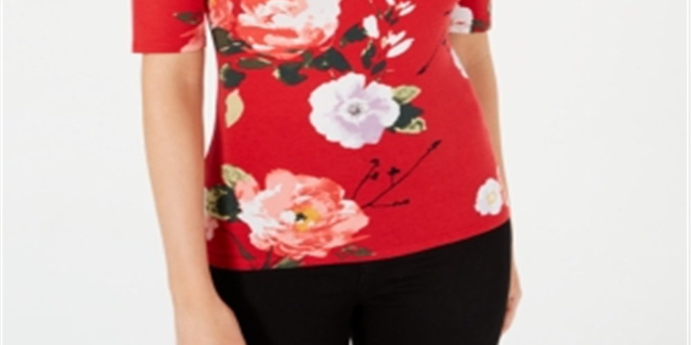 Guess Women's Floral Print Crisscross Top Red Size XS