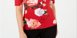 Guess Women's Floral Print Crisscross Top Red Size XS