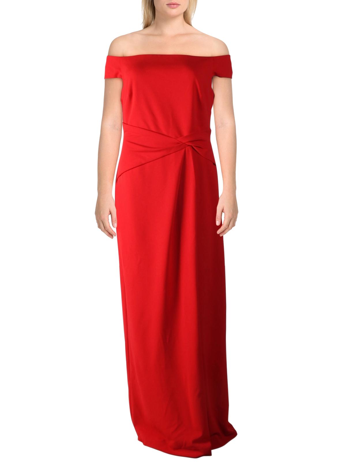 Ralph Lauren Women's Off the Shoulder Pleated Saran Evening Dress Red Size 12