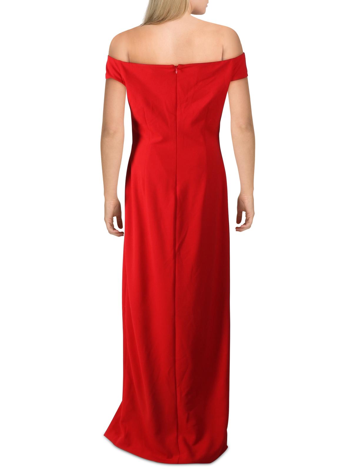 Ralph Lauren Women's Off the Shoulder Pleated Saran Evening Dress Red Size 12