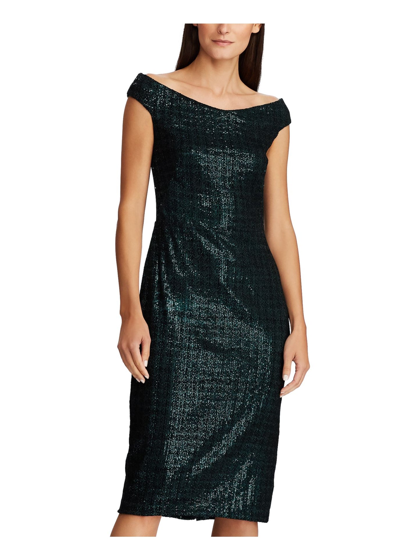 Ralph Lauren Women's Sequin Sheath Dress Green Size 14 Petite