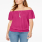 Style & Co Women's Convertible Off the Shoulder Top Pink Size Medium