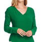 Vince Camuto Women's Long Sleeve Smocked Sleeve Shoulder V Neck Chiffon Blouse Green Size Small
