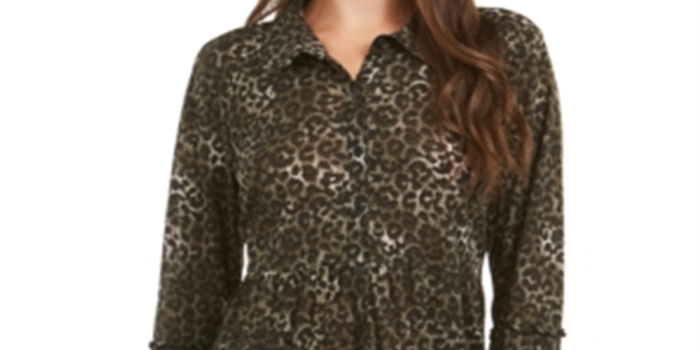 Style & Co Women's Floral Print Tie Shirt Green Size Petite L