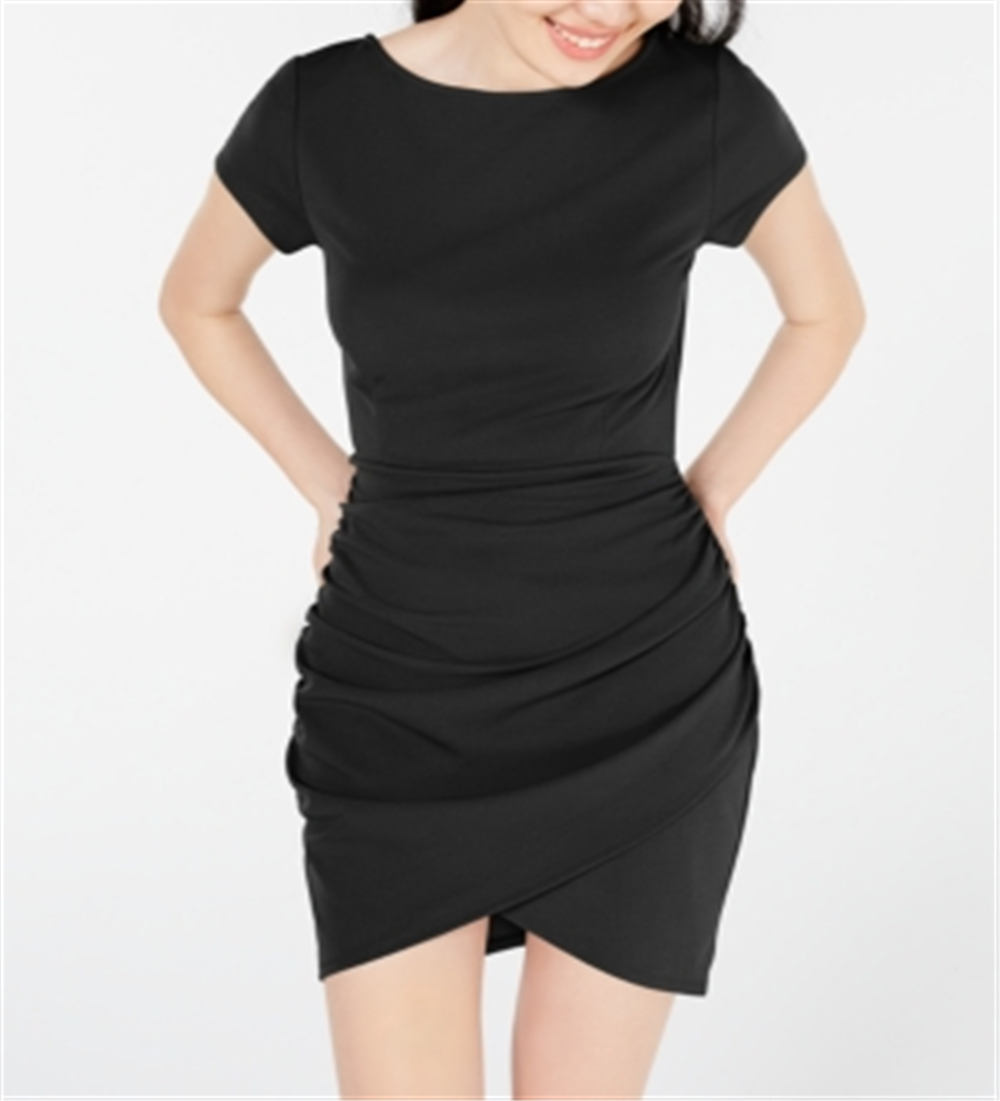 Planet Gold Women's Ruched Bodycon Dress Black Size XX-Small