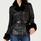 INC International Concepts Women's Faux Shearling & Faux Leather Aviator Jacket Black Size Small