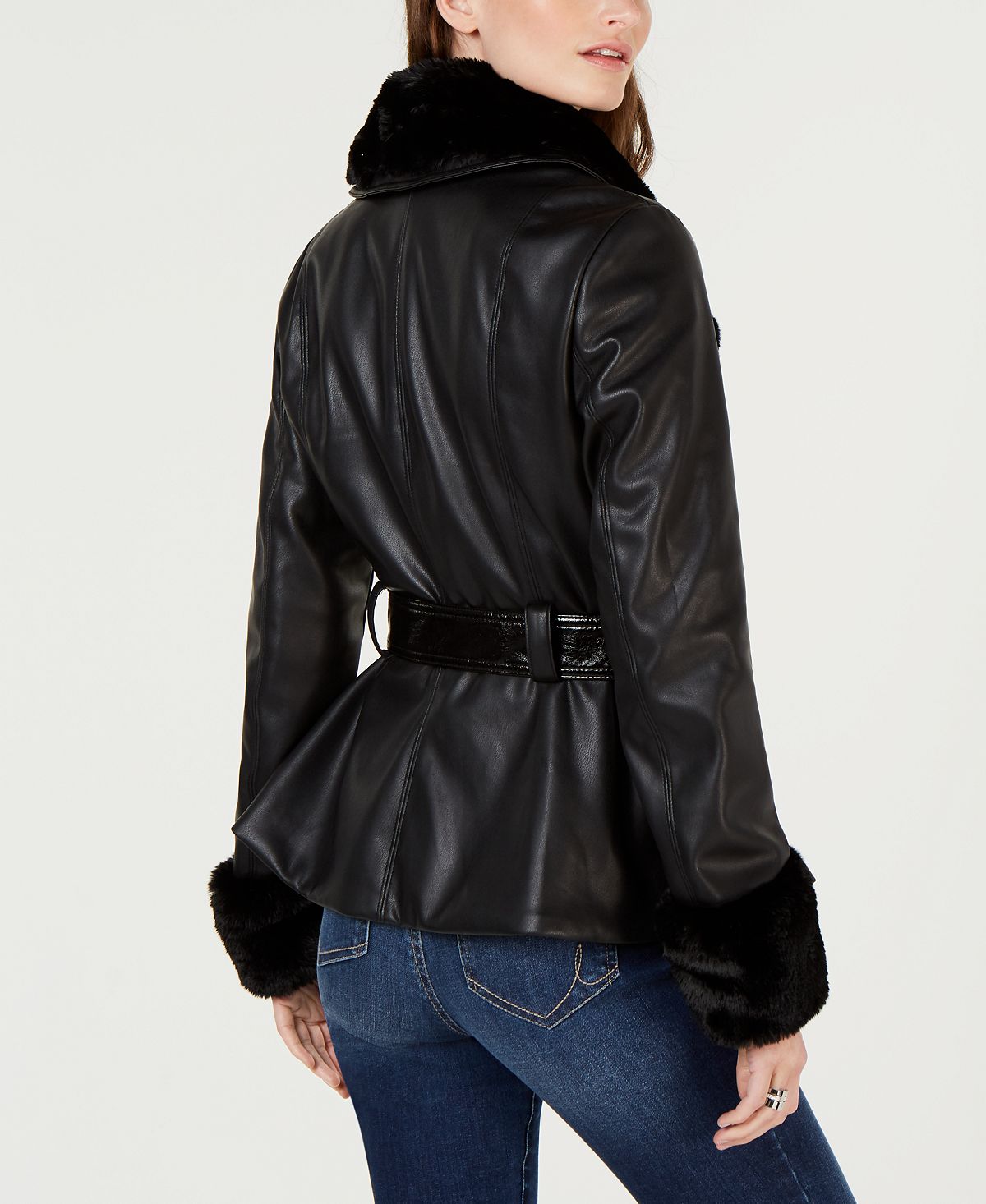 INC International Concepts Women's Faux Shearling & Faux Leather Aviator Jacket Black Size Small
