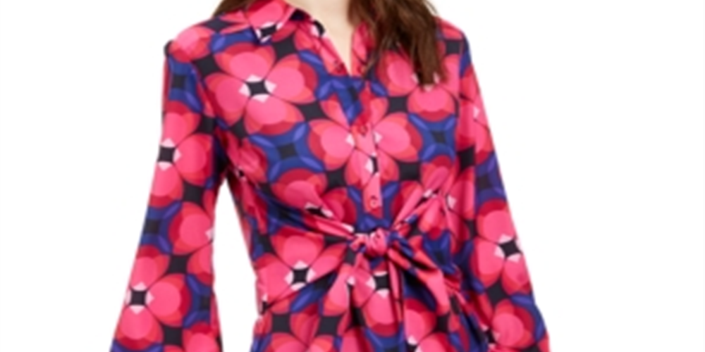 Trina Trina Women's Turk Printed Twist Front Shirtdress Pink Size X-Large