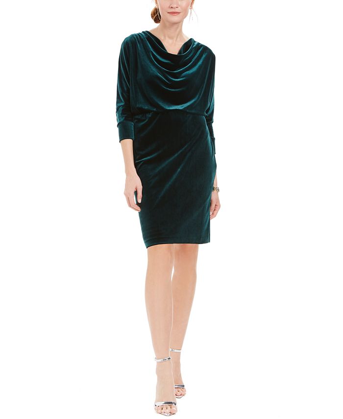Jessica Howard Women's Velvet Cowl Neck Sheath Dress Green Size 6 Petite