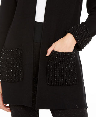 Alfani Women's Embellished Open Front Cardigan Sweater Black Size Small