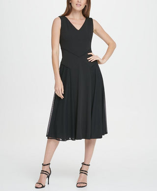 DKNY Women's Mesh Skirt MIDI Flare Dress Black Size 6