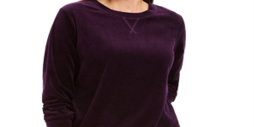 Karen Scott Women's Sport Velour Sweatshirt Purple Size Small
