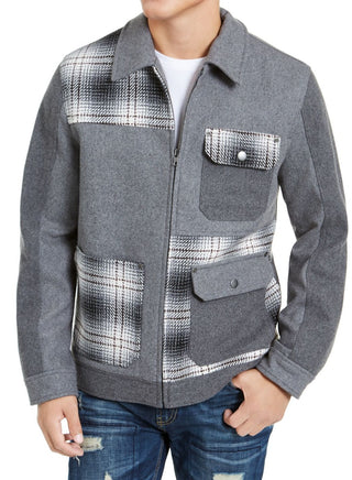American Rag Men's Blocked Plaid Collar Miles Jacket Grey Size X-Large