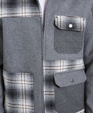 American Rag Men's Blocked Plaid Collar Miles Jacket Grey Size X-Large