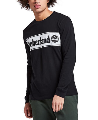 Timberland Men's Linear Logo Graphic Long Sleeve T-Shirt Black Size X-Large
